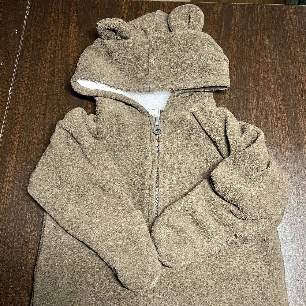 Old‎ Navy Baby Brown Fleece Hooded Bear Ear Bunting Snowsuit 6–12M